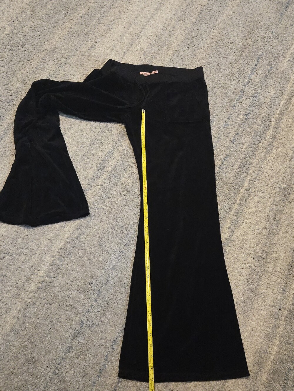 Juicy Couture Velour Track Pants XL Black Flare Wide Leg Snap Pocket Y2K Vintage - Picture 4 of 8